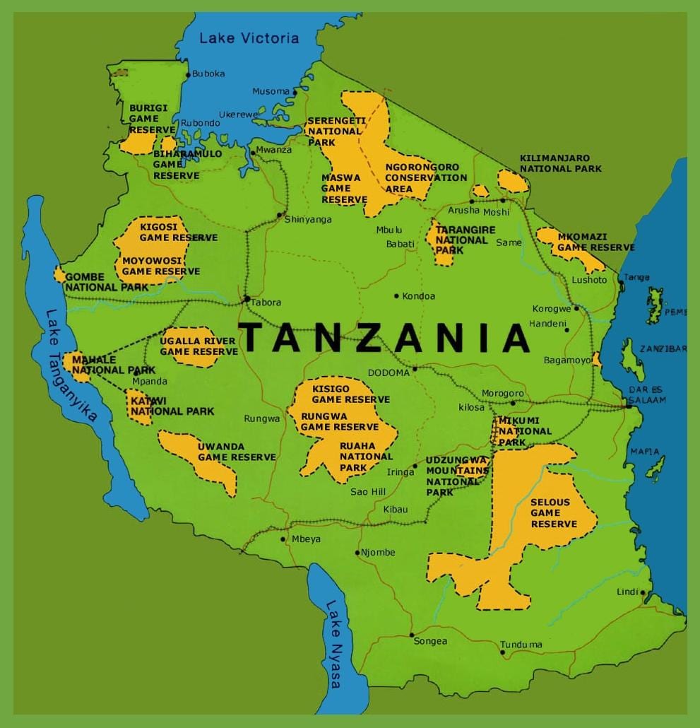 një hartë të tanzanisë