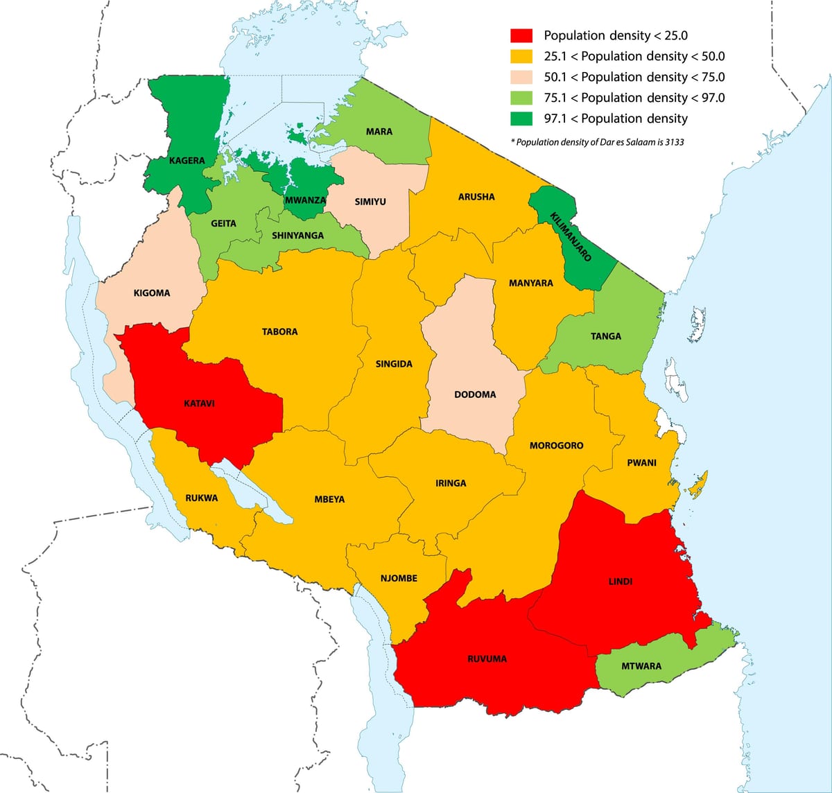 tanzani dendësia e popullsisë map