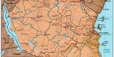 Harta e tanzanisë duke treguar vendet historike
