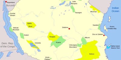 Parqet kombëtare në tanzani hartë